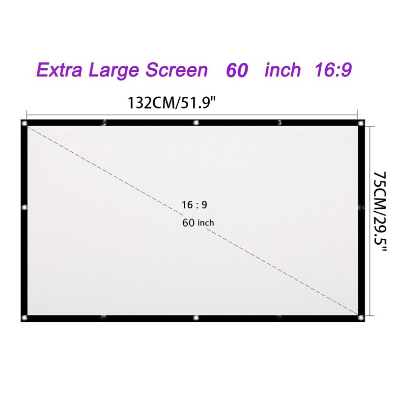 60/72/100/120" Projector Screen 16:9 Portable Home Theatre Outdoor Projection WN 